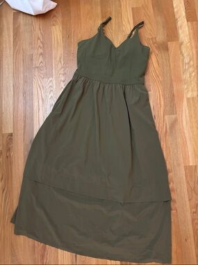 Athleta Olive High-Low V-Neck Dress with Adjustable Straps